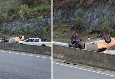 Carro capota na Serrinha do Belchior e provoca lentidão entre Gaspar e Blumenau