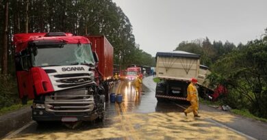 Colisão entre caminhões deixa dois motoristas feridos na BR-280