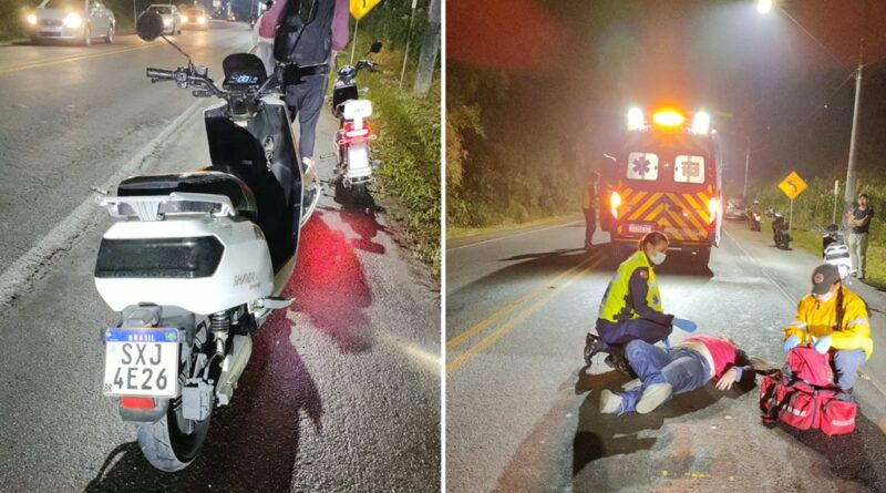 Homem fica ferido em acidente com moto elétrica na divisa entre Brusque e Gaspar