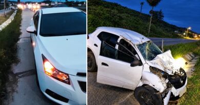 Capotamento após colisão na BR-470 deixa motorista ferido em Gaspar