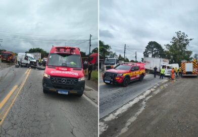 Colisão frontal entre van e caminhão deixa dois motoristas feridos na BR-470